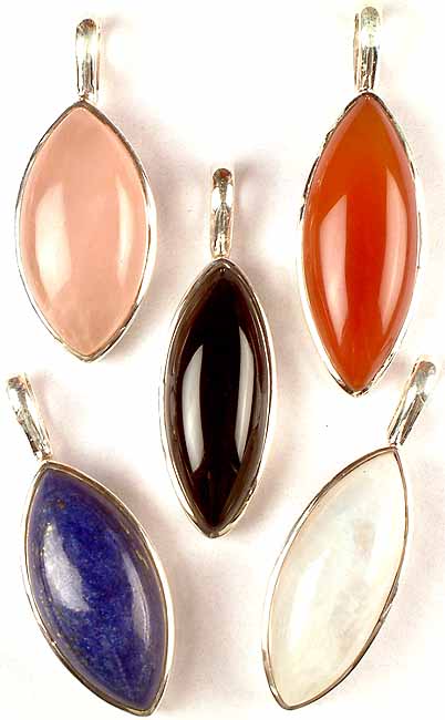 Lot of Five Gemstone Pointed Ovals