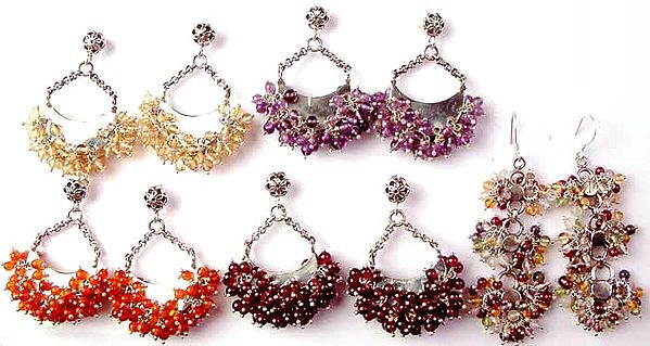 Lot of Five Gemstone Spike Bunch Earrings