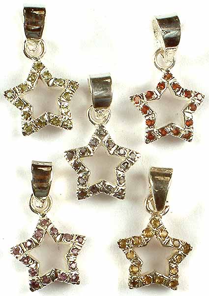 Lot of Five Gemstone Star Pendant<br>(Peridot, Garnet, Iolite, Amethyst & Citrine)