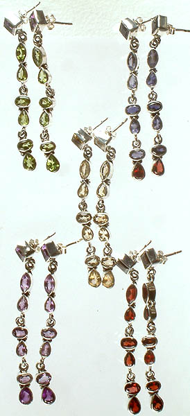 Lot of Five Gemstone Strand Earrings (Peridot, Iolite With Garnet, Citrine, Amethyst & Garnet)