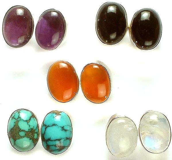 Lot of Five Gemstone Tops (Amethyst, Black Onyx, Carnelian, Turquoise & Rainbow Moonstone)