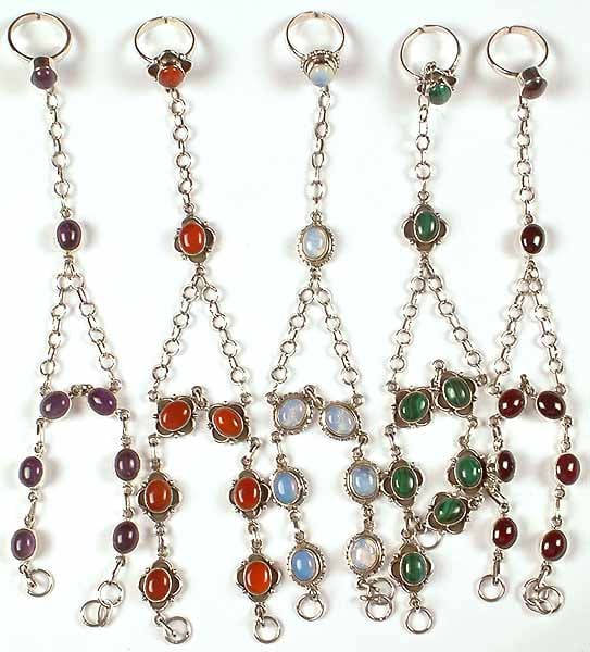 Lot Of Five Gemstones Bracelets With Attached Rings