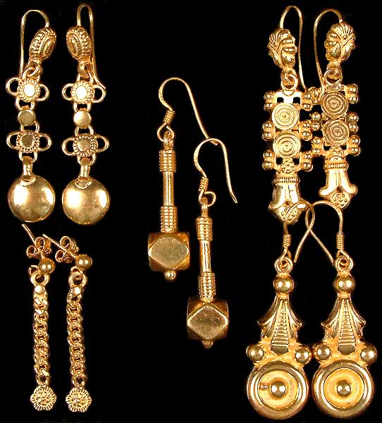 Lot of Five Gold Plated Earrings from Ratangarh