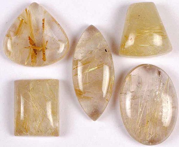 Lot of Five Golden Rutile Undrilled Cabochons