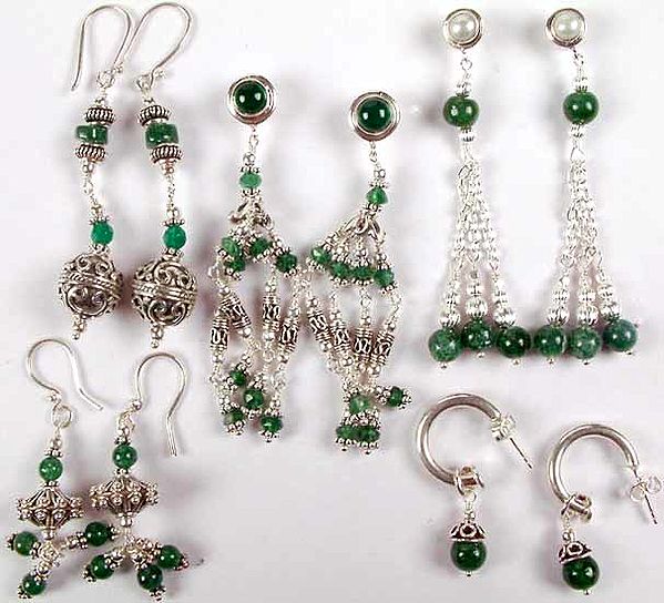 Lot of Five Green Onyx Chandelier Earrings