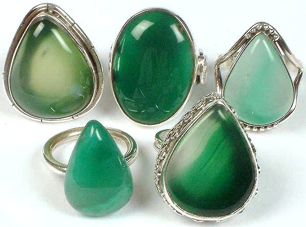 Lot of Five Green Onyx Rings