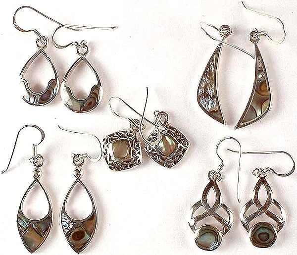 Lot of Five Inlay Abalone Earrings