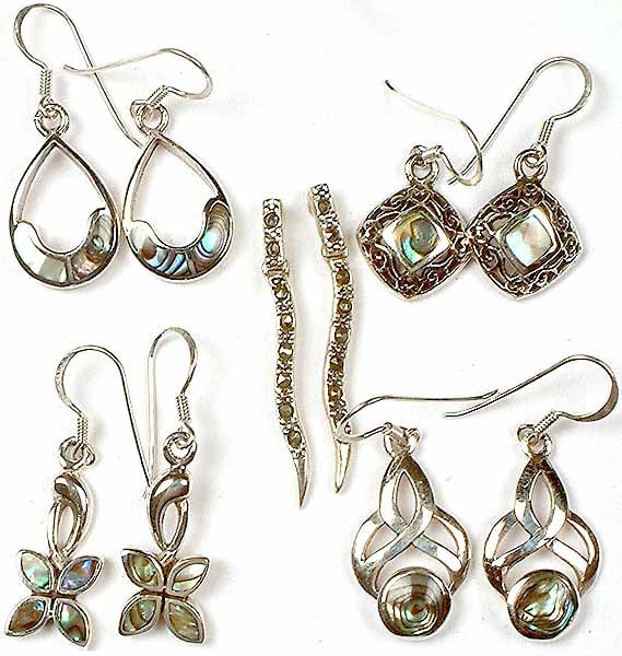 Lot of Five Inlay Abalone Earrings