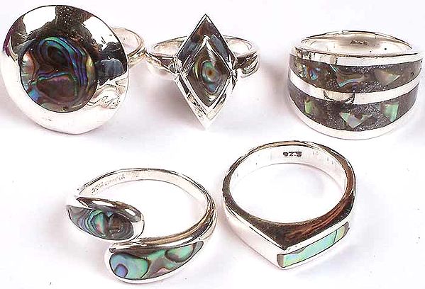 Lot of Five Inlay Abalone Rings