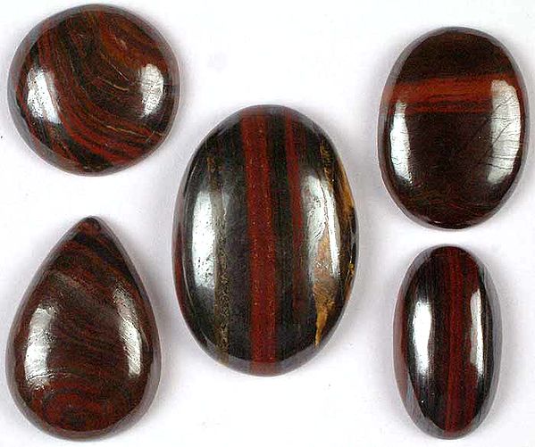 Lot of Five Iron Tiger Eye Undrilled Cabochons