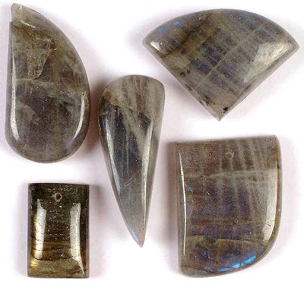 Lot of Five Labradorite Cabochons (Both Side & Top Drilled)