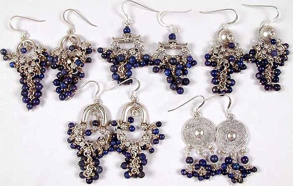 Lot of Five Lapis Lazuli Chandelier Earrings
