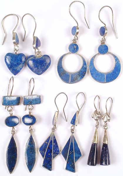 Lot of Five Lapis Lazuli Earrings from Afghanistan