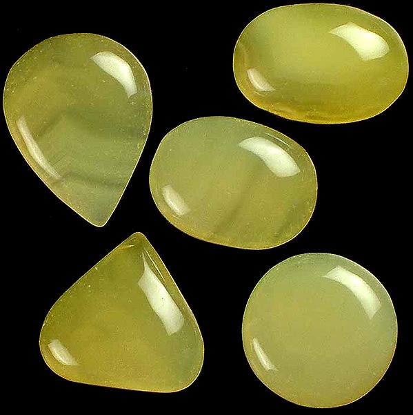 Lot of Five Large Yellow Chalcedony Cabochons
