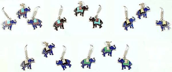 Lot of Five Meenakari Elephant Pendants & Earrings Sets