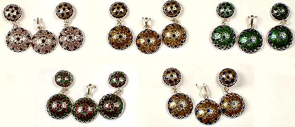 Lot Of Five Meenakari Pendants With Matching Earrings Sets