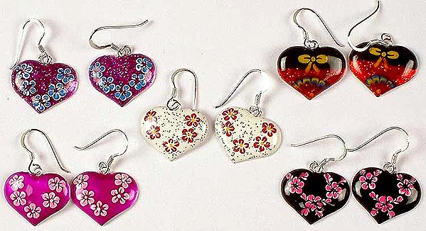 Lot of Five Meenakari Valentine Earrings