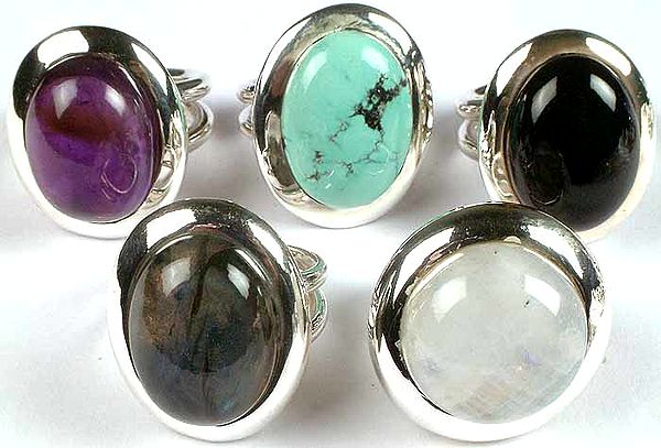 Lot of Five Oval Gemstone Rings