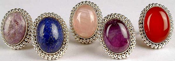 Lot of Five Oval Gemstone Rings