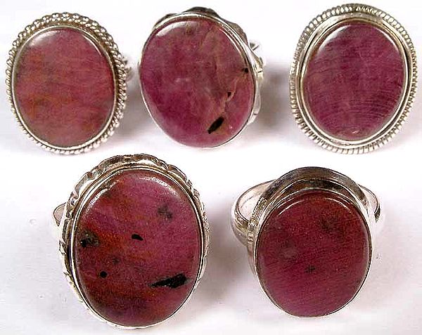 Lot of Five Oval Ruby Rings