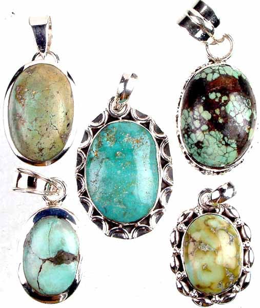 Lot of Five Oval Turquoise Pendants