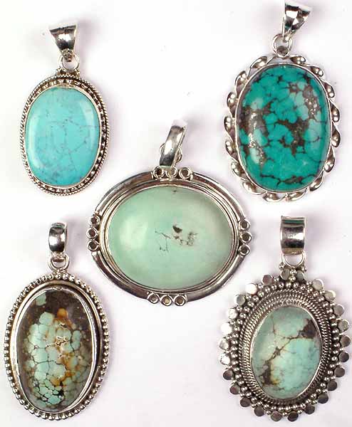 Lot of Five Oval Turquoise Pendants
