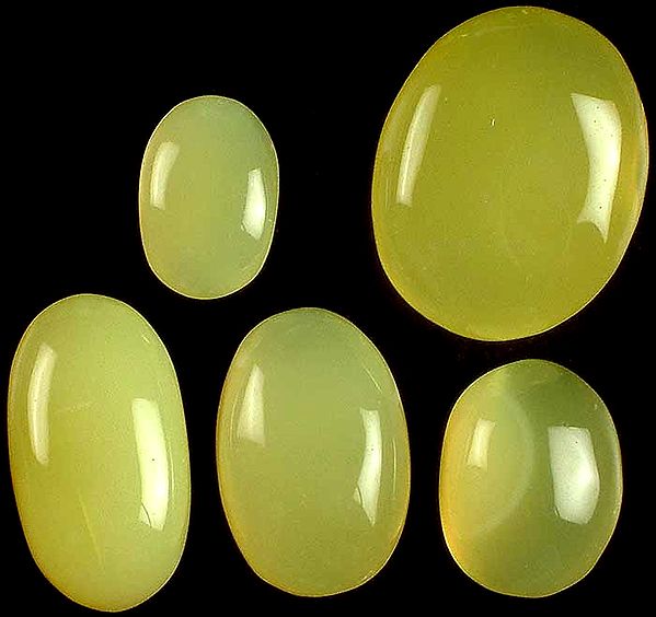 Lot of Five Oval Yellow Chalcedony Undrilled Cabochons