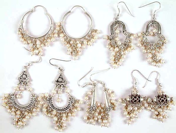 Lot of Five Pearl Chandelier Earrings