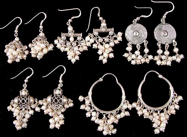 Lot of Five Pearl Chandelier Earrings
