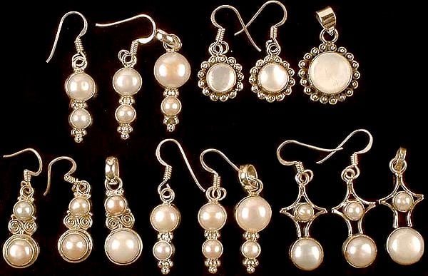 Lot of Five Pearl Pendants & Earrings Sets