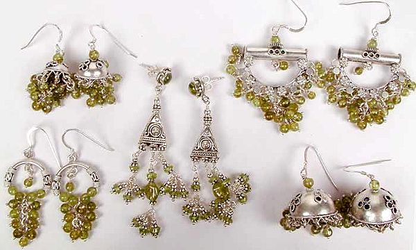 Lot of Five Peridot Chandelier Earrings
