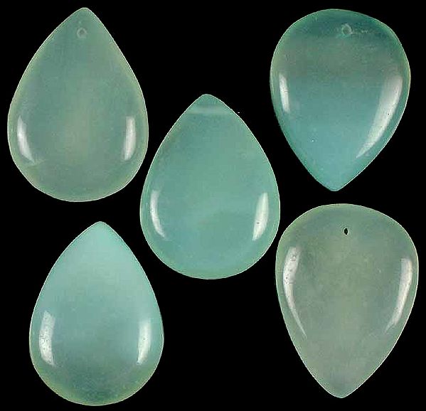 Lot of Five Peru Chalcedony Cabochon Tear Drops (Both Side & Top Drilled)