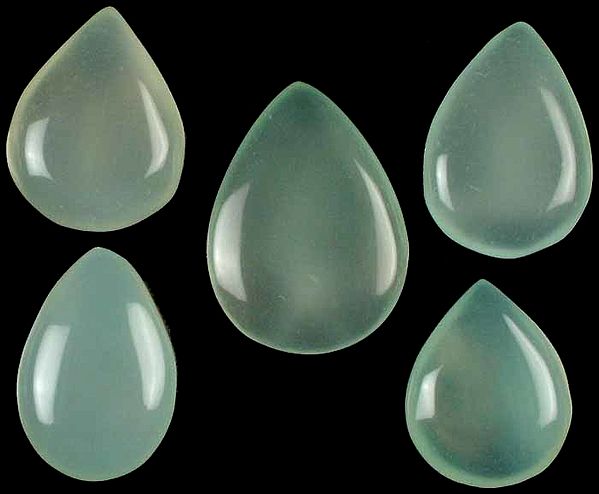 Lot of Five Peru Chalcedony Undrilled Cabochon Tear Drops