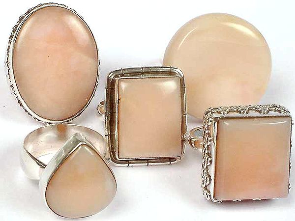 Lot of Five Pink Opal Rings