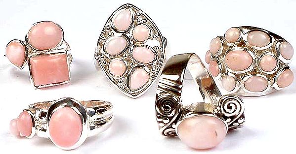 Lot of Five Pink Opal Rings