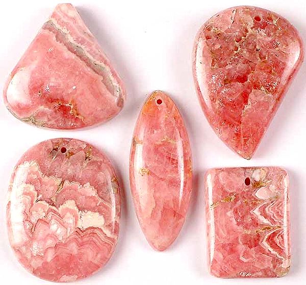 Lot of Five Rhodochrosite Cabochons (Both Side and Top Drilled)