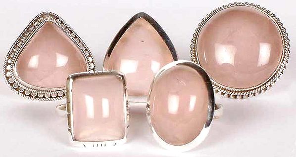 Lot of Five Rose Quartz Rings