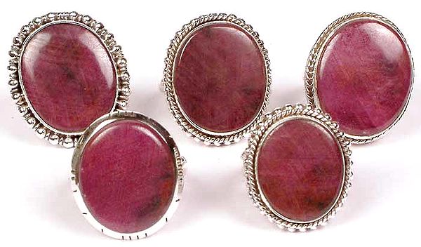 Lot of Five Ruby Oval Rings