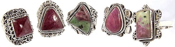 Lot of Five Ruby Zoisite Rings