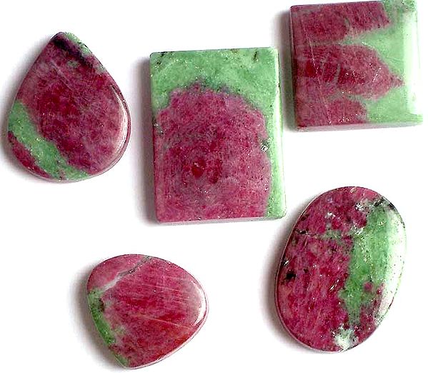Lot of Five Ruby Zoisite Undrilled Cabochons