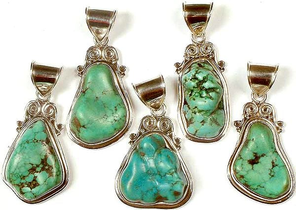 Lot of Five Rugged Turquoise Pendants
