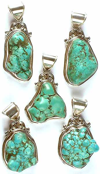 Lot of Five Rugged Turquoise Pendants