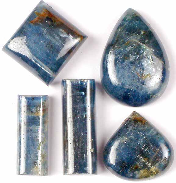 Lot of Five Side-Drilled Azurite Cabochon Tear Drops