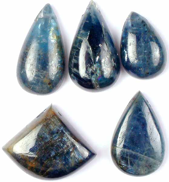 Lot of Five Side-Drilled Azurite Cabochons