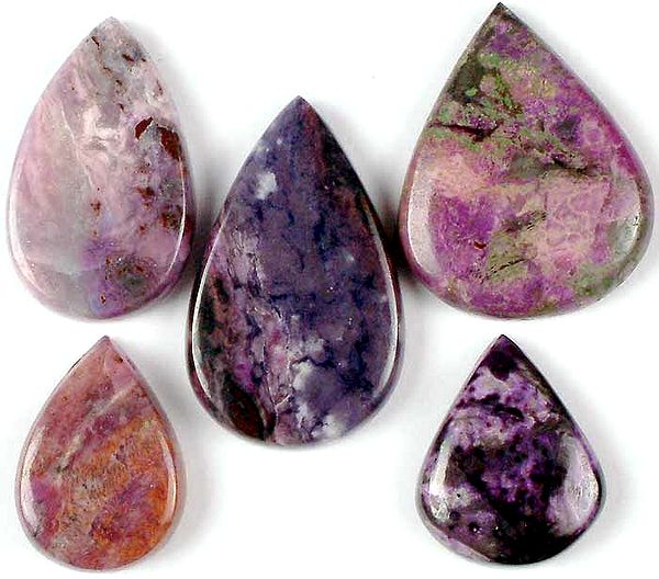 Lot of Five Side-Drilled Chavorite Cabochon Tear Drops