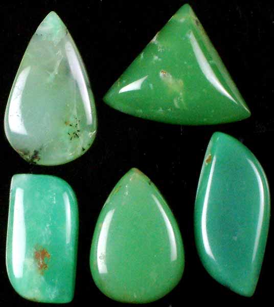 Lot of Five Side-Drilled Chrysoprase Cabochon Tear Drops