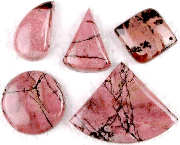 Lot of Five Side-Drilled Pink Agate Cabochon Tear Drops