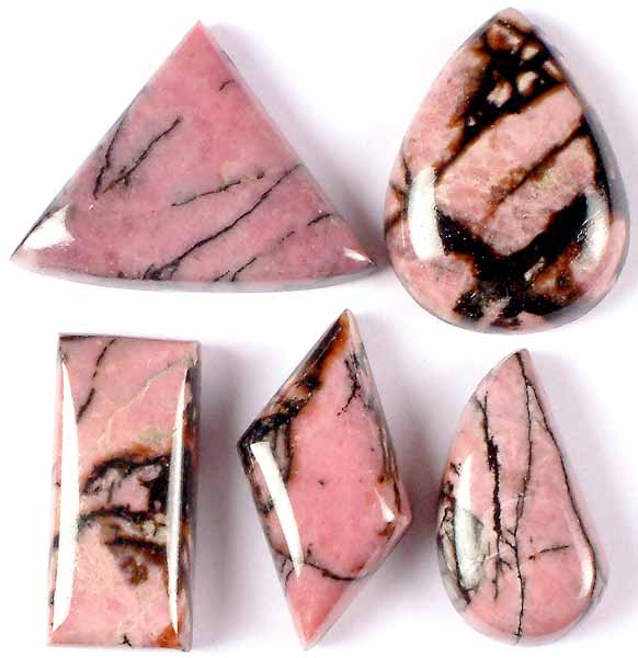 Lot of Five Side-Drilled Pink Agate Cabochons