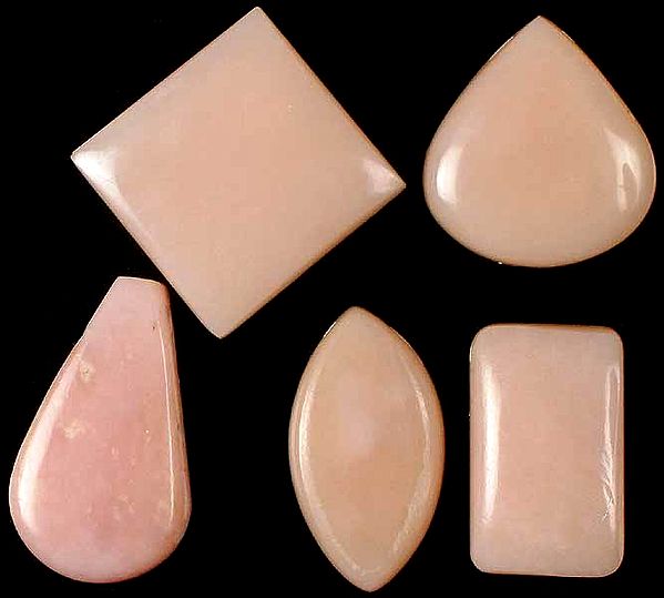 Lot of Five Side-Drilled Pink Rhodonite Cabochons