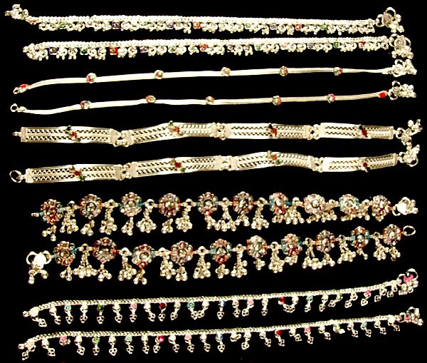 Lot of Five Silver Anklets